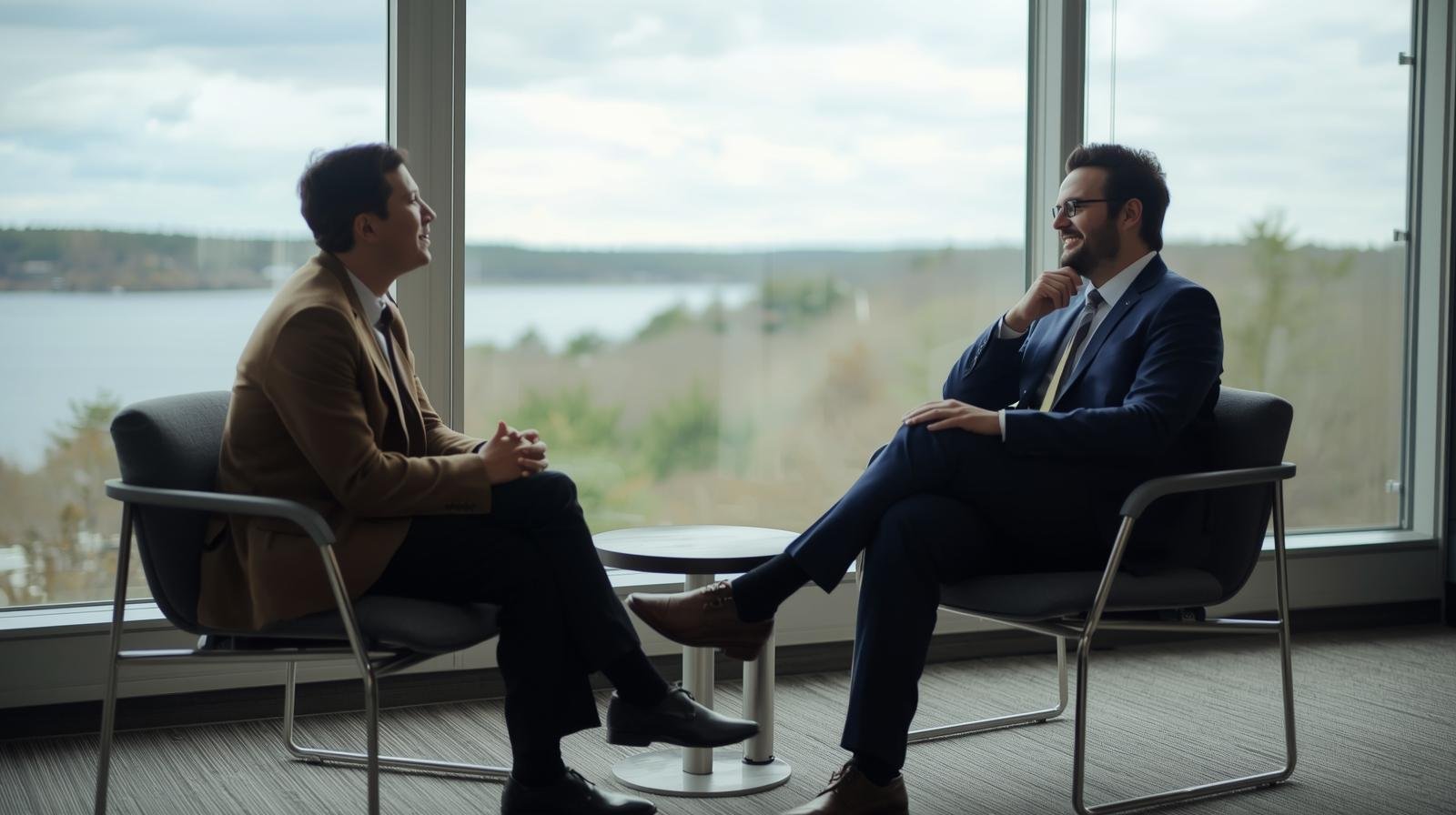 an casual interview between two candidates at a company in maine an casual interview between two candidates at a company in maine