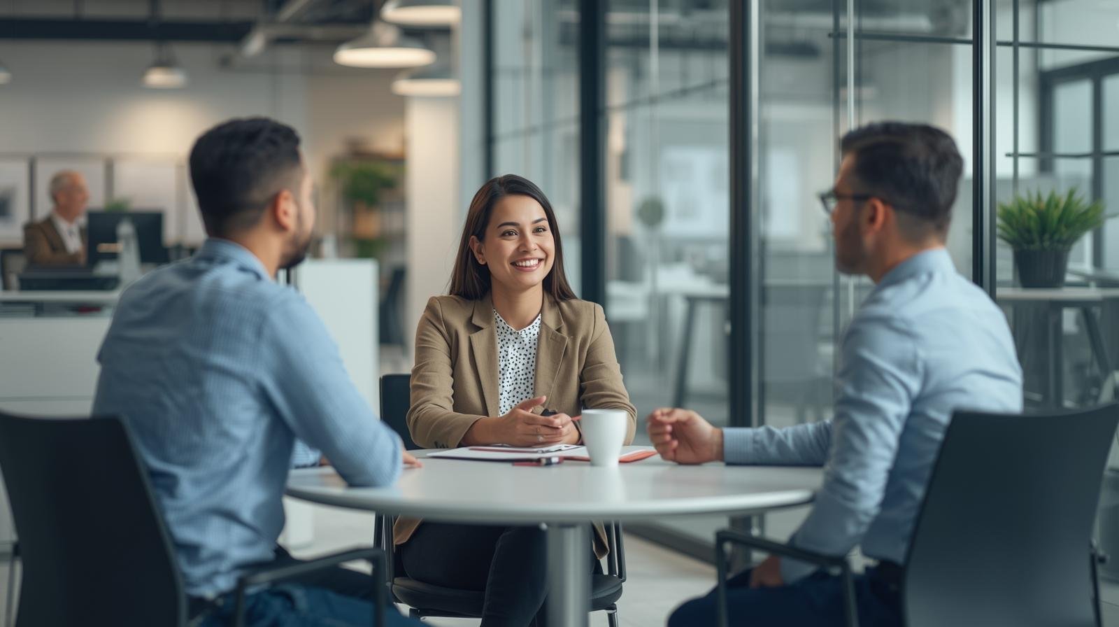 an casual interview between two candidates at a manufacturing company an casual interview between two candidates at a manufacturing company